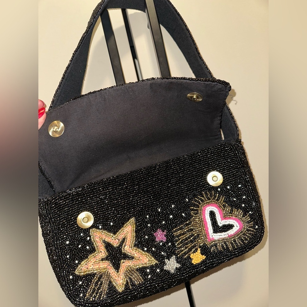 AMERICA AND BEYOND CELESTIAL SPARK Black Beaded Shoulder Bag - Picture 3 of 7